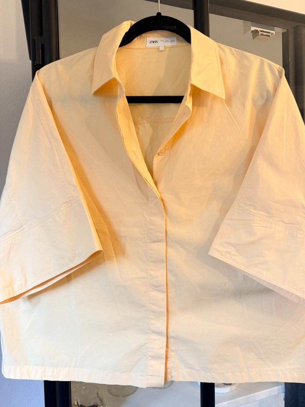 Zara Pastel Yellow Cropped Oversized Boxy Poplin Shirt